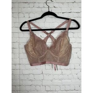 Dobreva Dusty Rose Floral Lace Longline Bralette Strappy Back Pink 38C